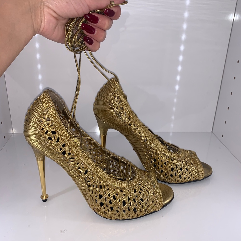 Tom Ford Gold Lace up pumps 37.5 - Picture 3 of 8